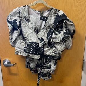 Fashion Nova Green and Tan Leaf Print 2 Piece Blouse and Matching Pants